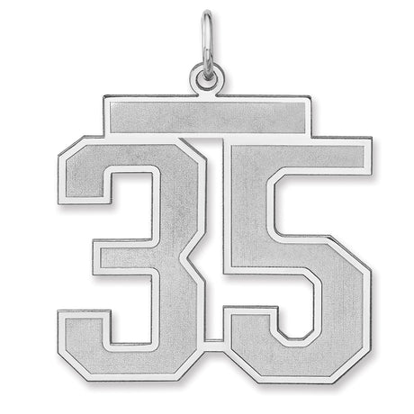 Satin Number 35 Charm Pendant in Real 925 Sterling Silver