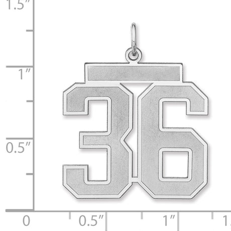 Satin Number 36 Charm Pendant in Real 925 Sterling Silver