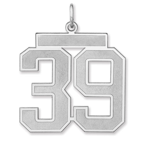 Satin Number 39 Charm Pendant in Real 925 Sterling Silver