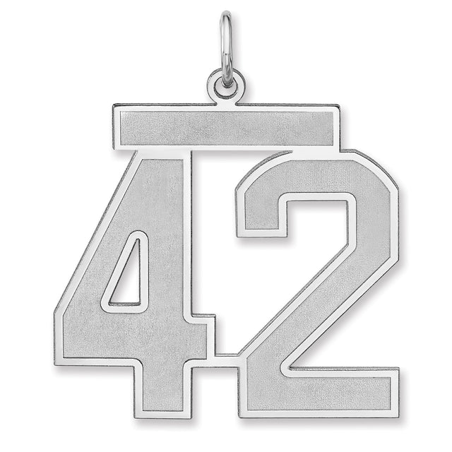 Satin Number 42 Charm Pendant in Real 925 Sterling Silver