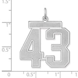 Satin Number 43 Charm Pendant in Real 925 Sterling Silver