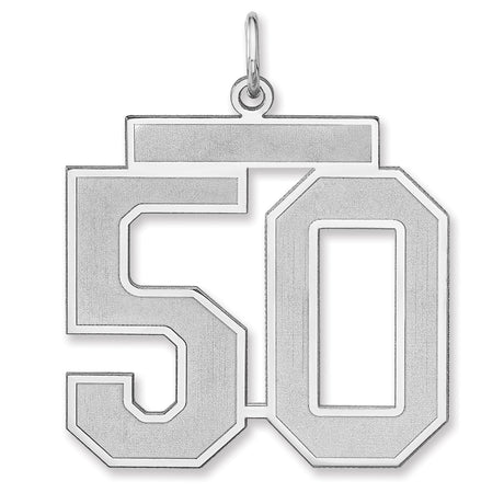 Satin Number 50 Charm Pendant in Real 925 Sterling Silver