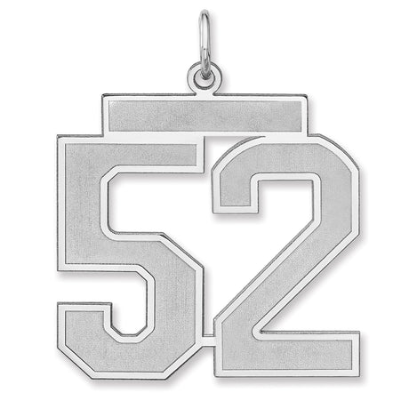Satin Number 52 Charm Pendant in Real 925 Sterling Silver