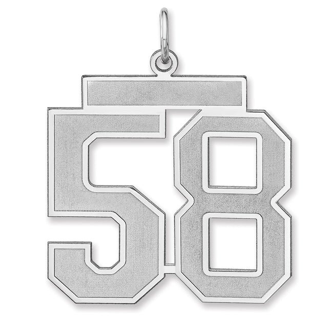Satin Number 58 Charm Pendant in Real 925 Sterling Silver