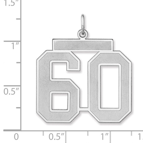 Satin Number 60 Charm Pendant in Real 925 Sterling Silver