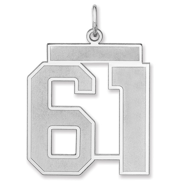 Satin Number 61 Charm Pendant in Real 925 Sterling Silver