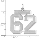 Satin Number 62 Charm Pendant in Real 925 Sterling Silver