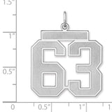 Satin Number 63 Charm Pendant in Real 925 Sterling Silver