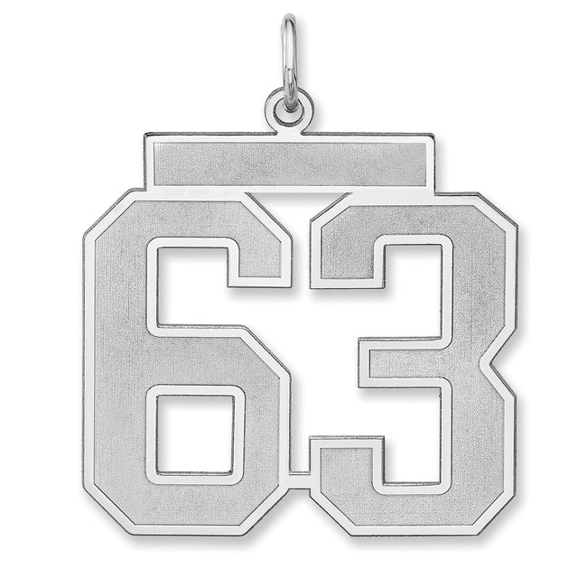Satin Number 63 Charm Pendant in Real 925 Sterling Silver