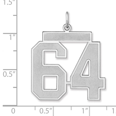Satin Number 64 Charm Pendant in Real 925 Sterling Silver