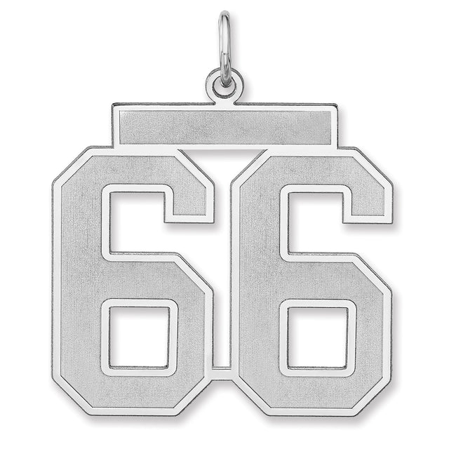 Satin Number 66 Charm Pendant in Real 925 Sterling Silver