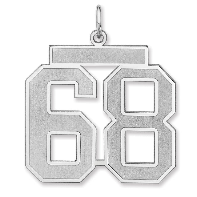 Satin Number 68 Charm Pendant in Real 925 Sterling Silver