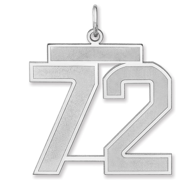 Satin Number 72 Charm Pendant in Real 925 Sterling Silver