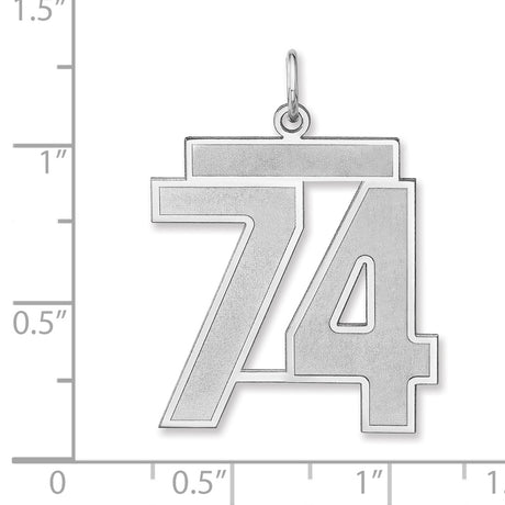 Satin Number 74 Charm Pendant in Real 925 Sterling Silver