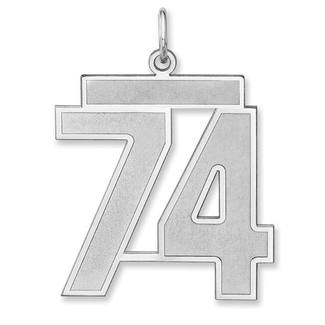Satin Number 74 Charm Pendant in Real 925 Sterling Silver