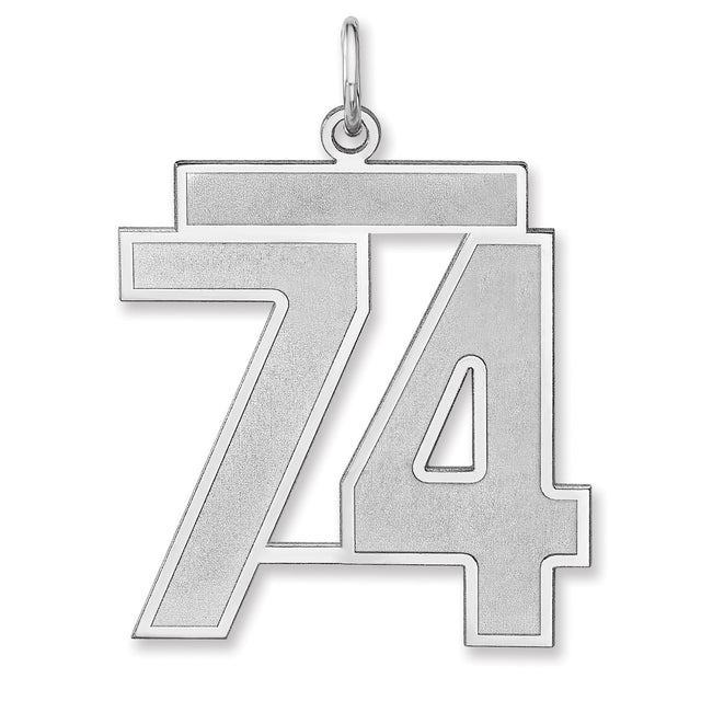 Satin Number 74 Charm Pendant in Real 925 Sterling Silver