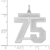 Satin Number 75 Charm Pendant in Real 925 Sterling Silver