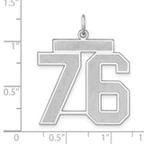 Satin Number 76 Charm Pendant in Real 925 Sterling Silver