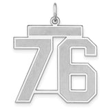 Satin Number 76 Charm Pendant in Real 925 Sterling Silver