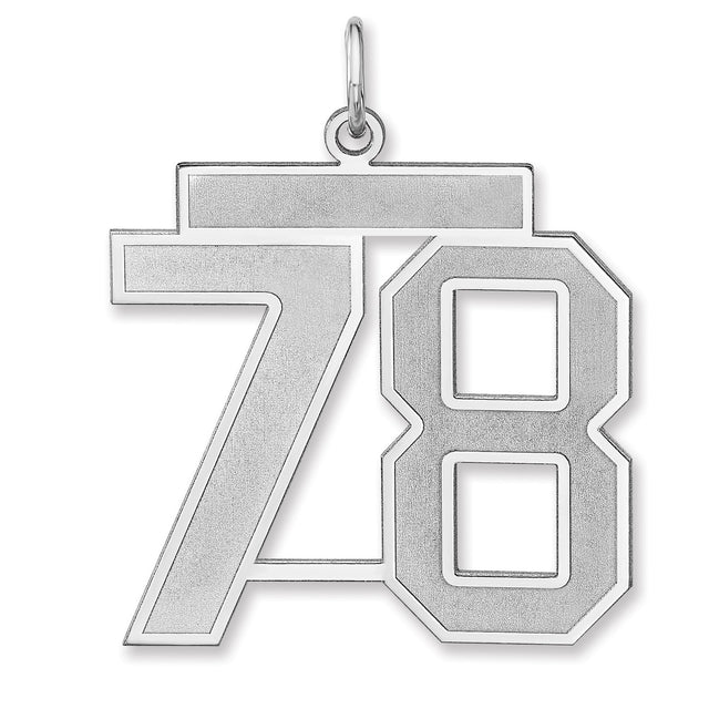 Satin Number 78 Charm Pendant in Real 925 Sterling Silver