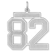 Satin Number 82 Charm Pendant in Real 925 Sterling Silver