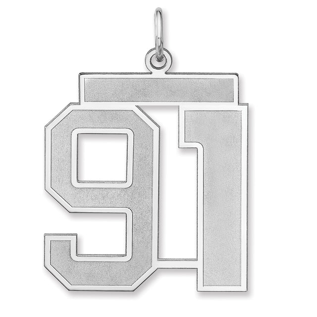 Satin Number 91 Charm Pendant in Real 925 Sterling Silver