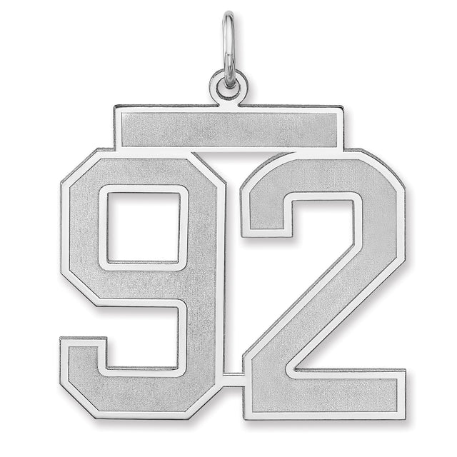 Satin Number 92 Charm Pendant in Real 925 Sterling Silver