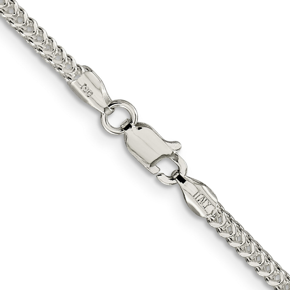 925 White Gold 2 mm Franco Chain Necklace, Polished alternate angle