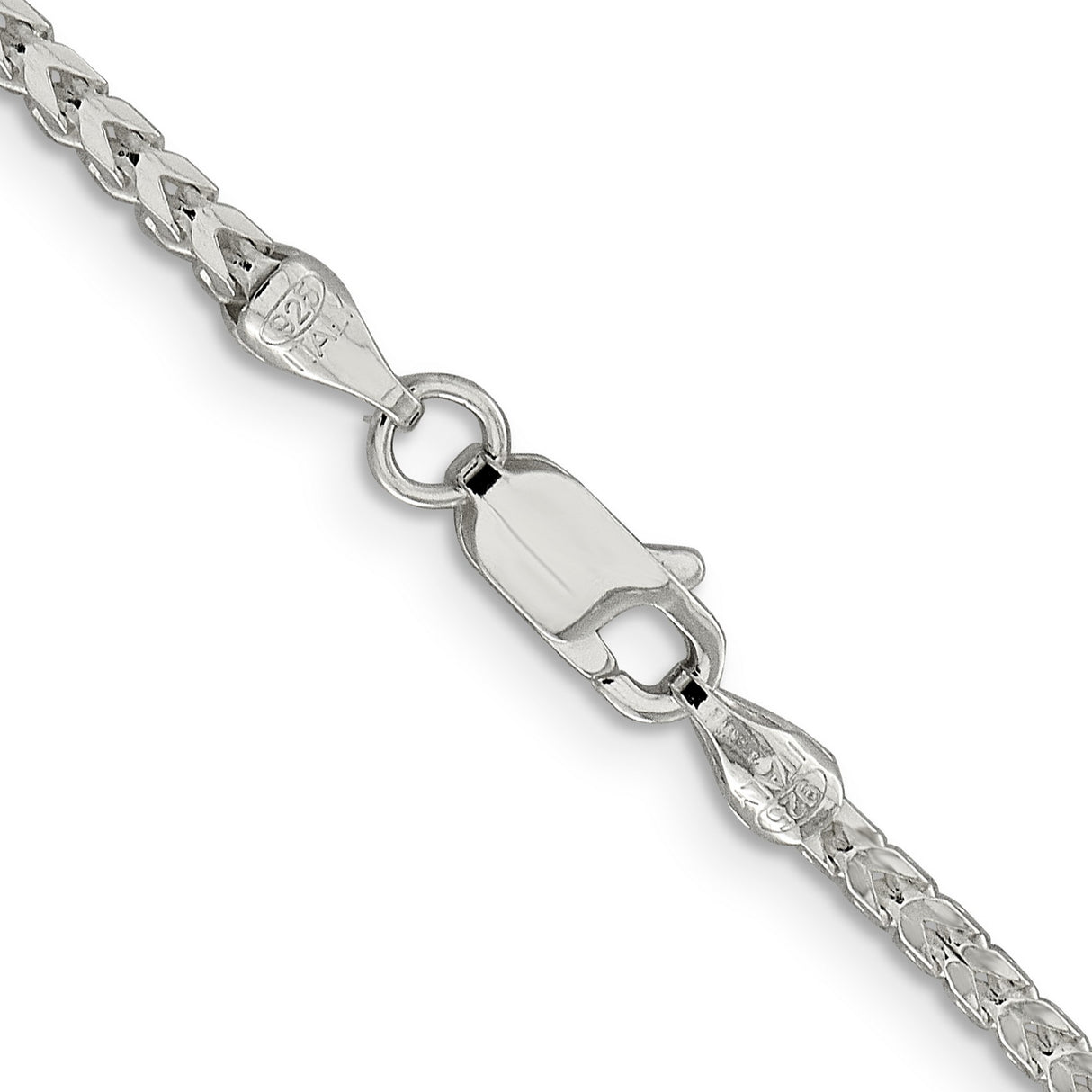 925 White Gold 2.55 mm Franco Chain Necklace, Polished alternate angle