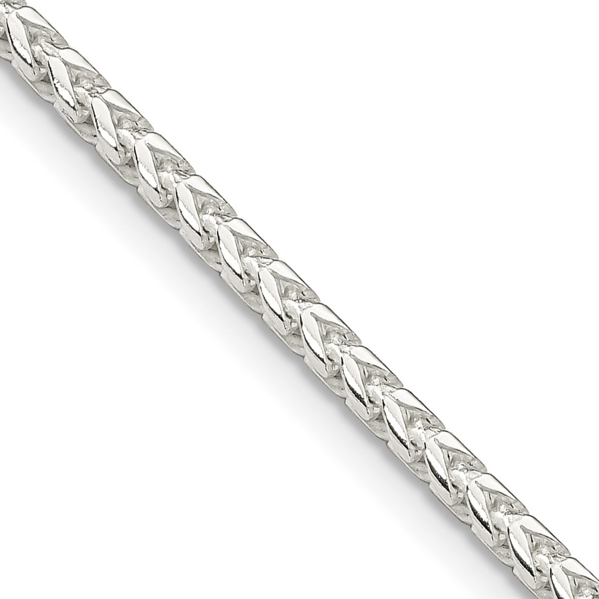 925 White Gold 2.55 mm Franco Chain Necklace, Polished detail view