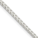 925 White Gold 2.55 mm Franco Chain Necklace, Polished detail view