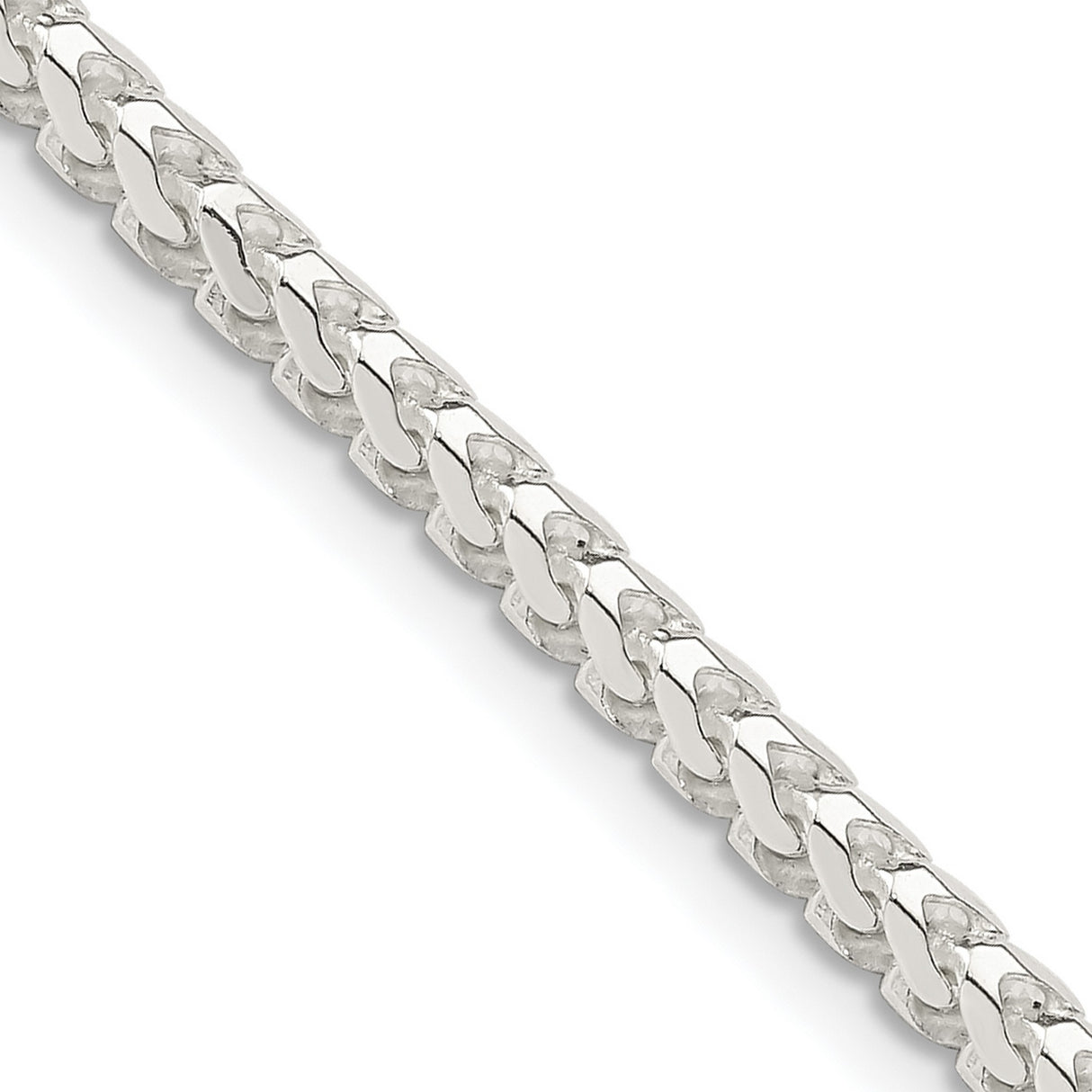 925 White Gold 3.1 mm Franco Chain Necklace, Polished detail view