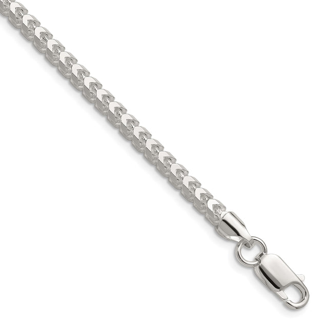 925 White Gold 4 mm Franco Chain Bracelet, Polished shown for scale