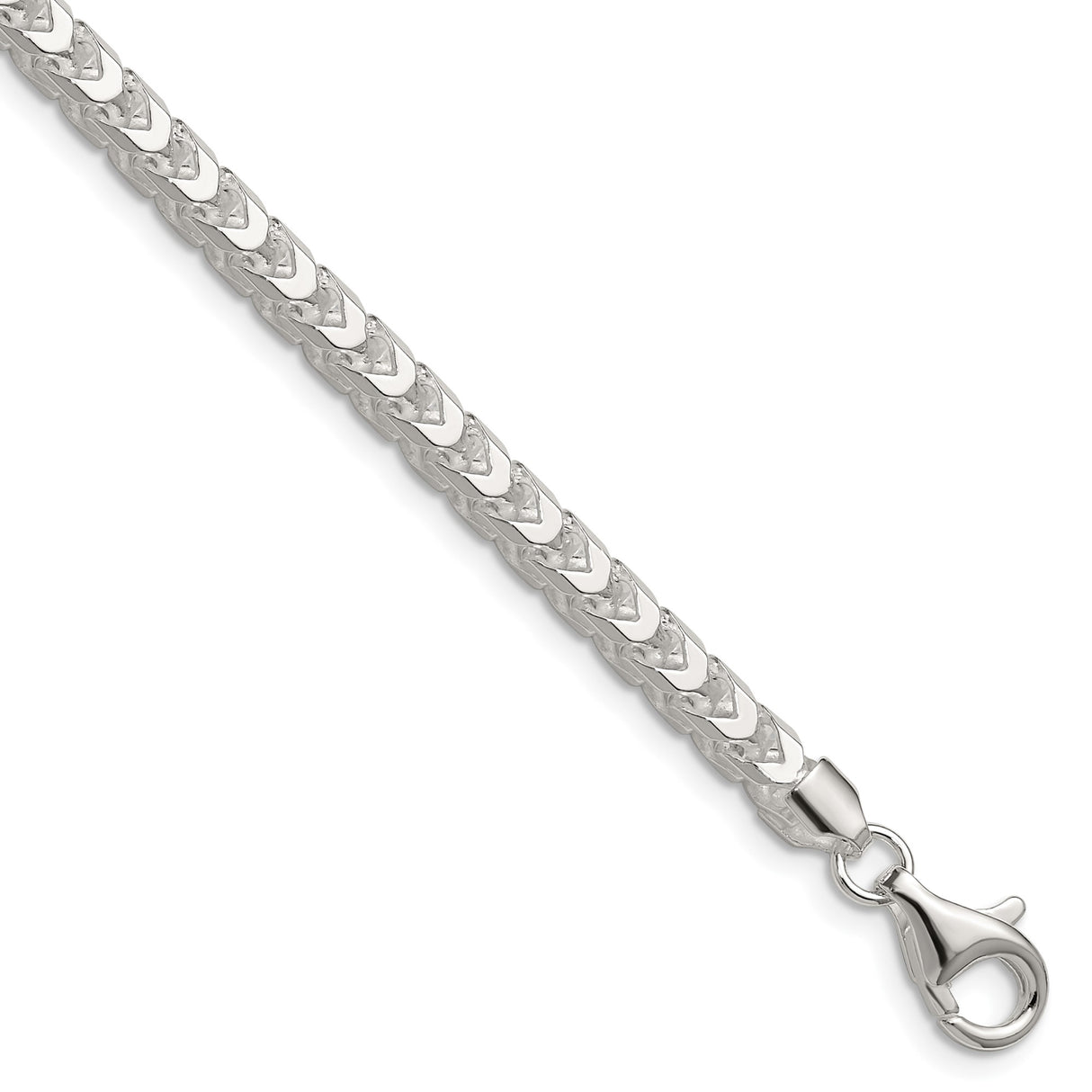 925 White Gold 4.7 mm Franco Chain Bracelet, Polished shown for scale