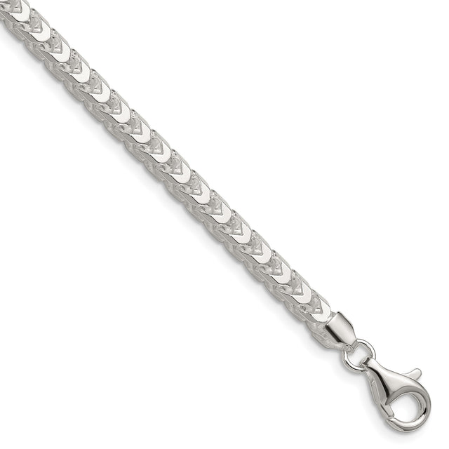 925 White Gold 4.7 mm Franco Chain Bracelet, Polished shown for scale