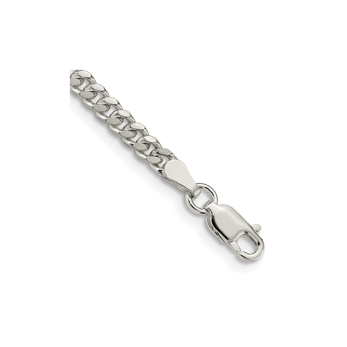 925 White Gold 3.25 mm Curb Chain Bracelet, Polished shown for scale
