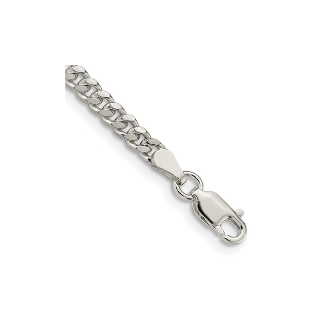 925 White Gold 3.25 mm Curb Chain Bracelet, Polished shown for scale