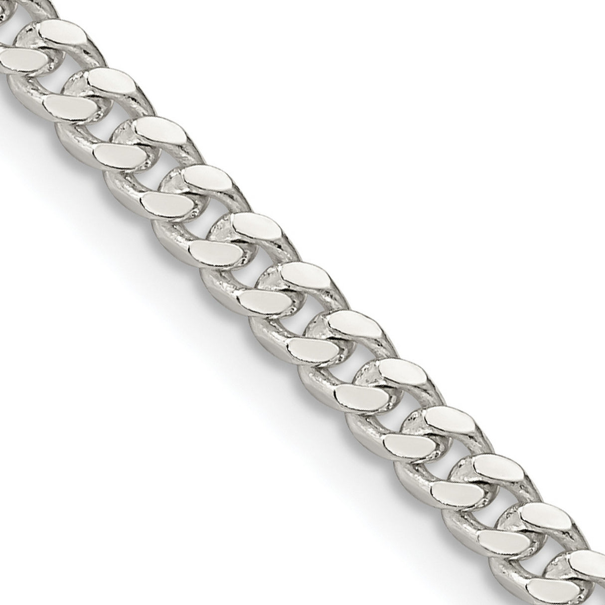 925 White Gold 3.25 mm Curb Chain Necklace, Polished detail view