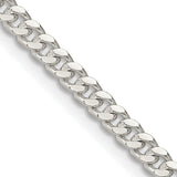 925 White Gold 3.25 mm Curb Chain Necklace, Polished detail view