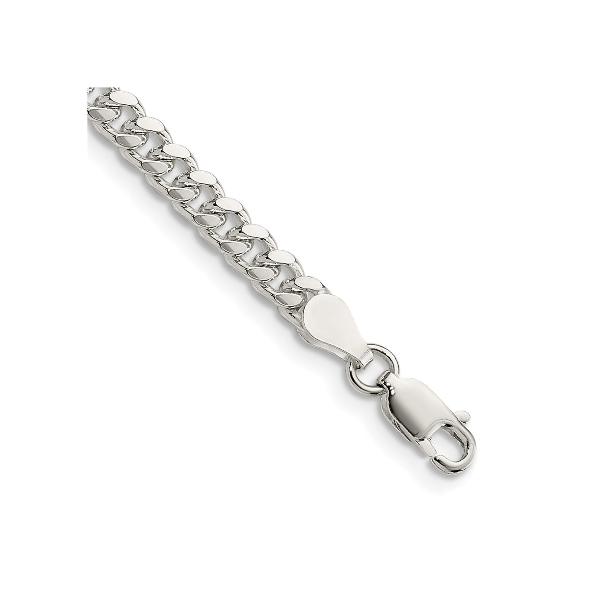 925 White Gold 4 mm Curb Chain Bracelet, Polished shown for scale