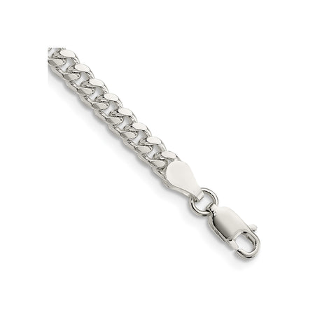 925 White Gold 4 mm Curb Chain Bracelet, Polished shown for scale