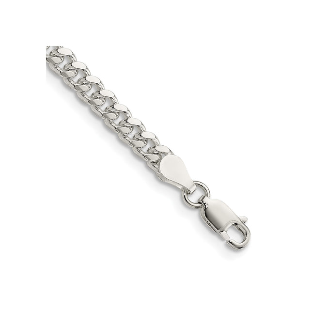 925 White Gold 4 mm Curb Chain Bracelet, Polished shown for scale