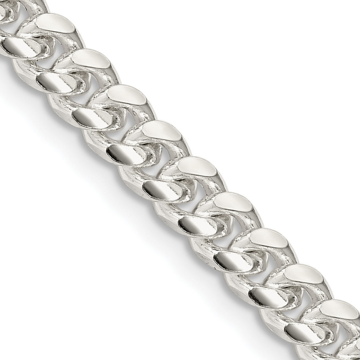 925 White Gold 5 mm Curb Chain Necklace, Polished detail view