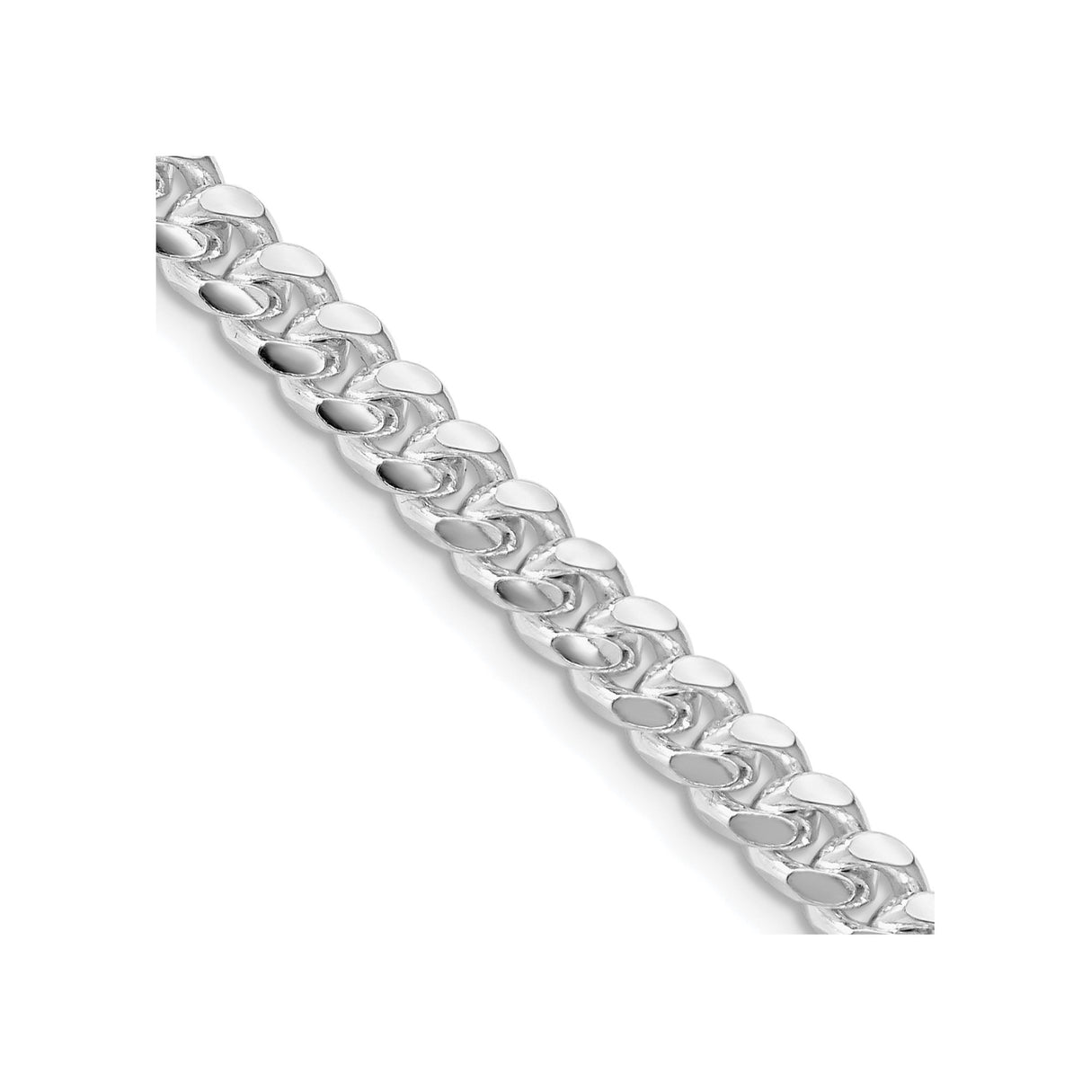 925 White Gold 5 mm Curb Chain Necklace, Polished detail view