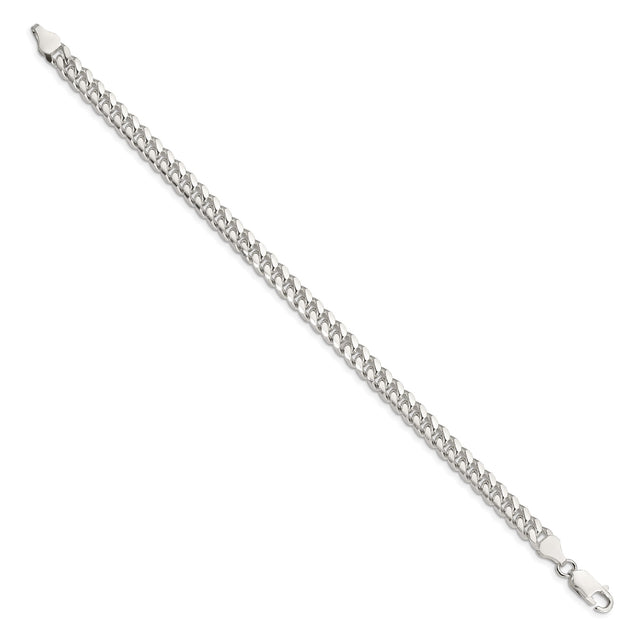 925 White Gold 6 mm Curb Chain Anklet, Polished