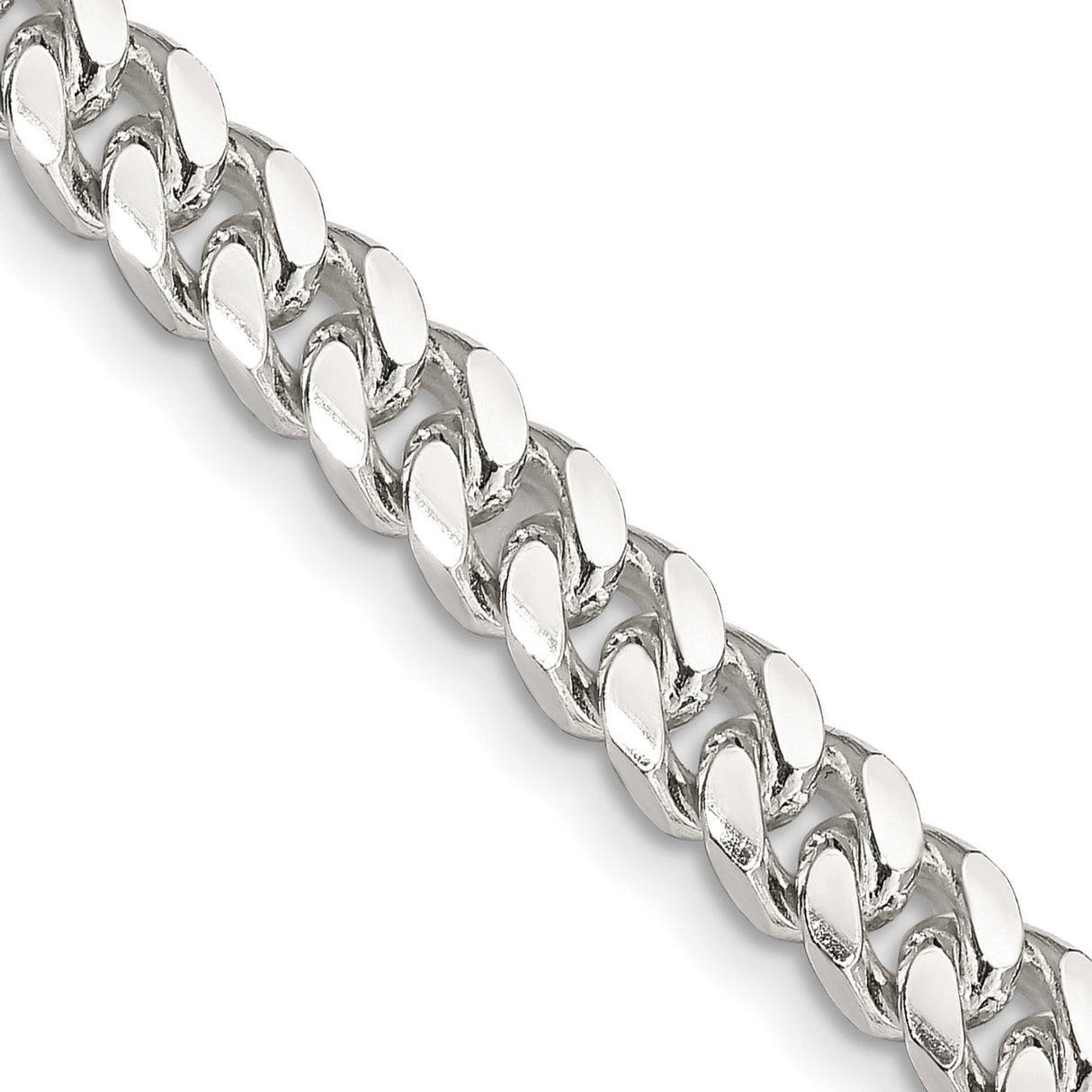 925 White Gold 6 mm Curb Chain Necklace, Polished detail view