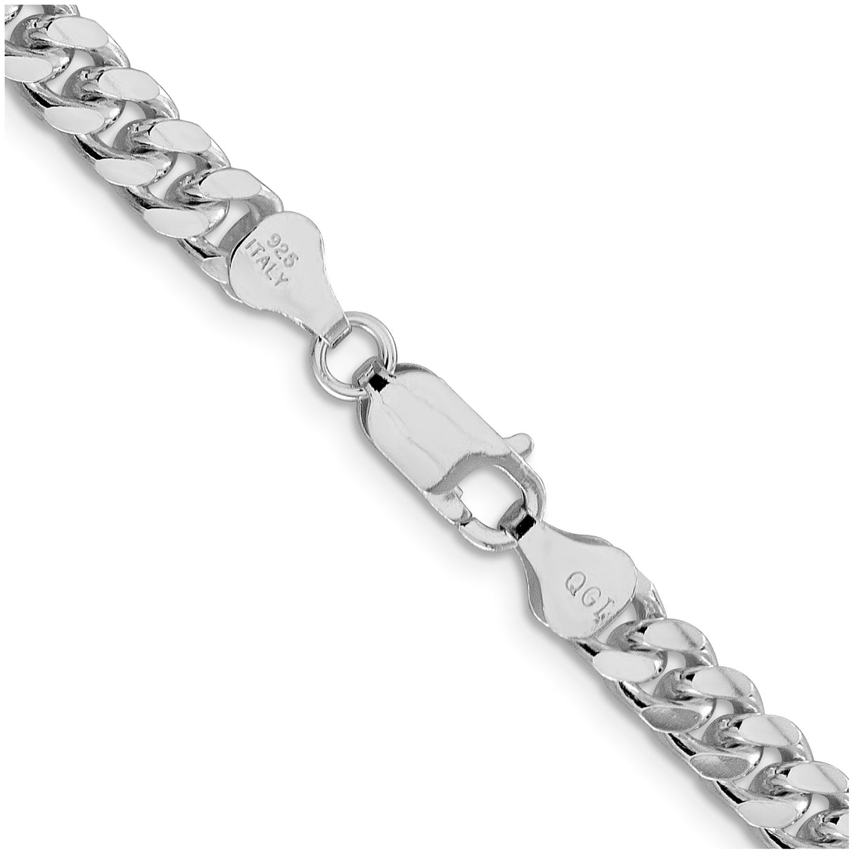 925 White Gold 6 mm Curb Chain Necklace, Polished alternate angle