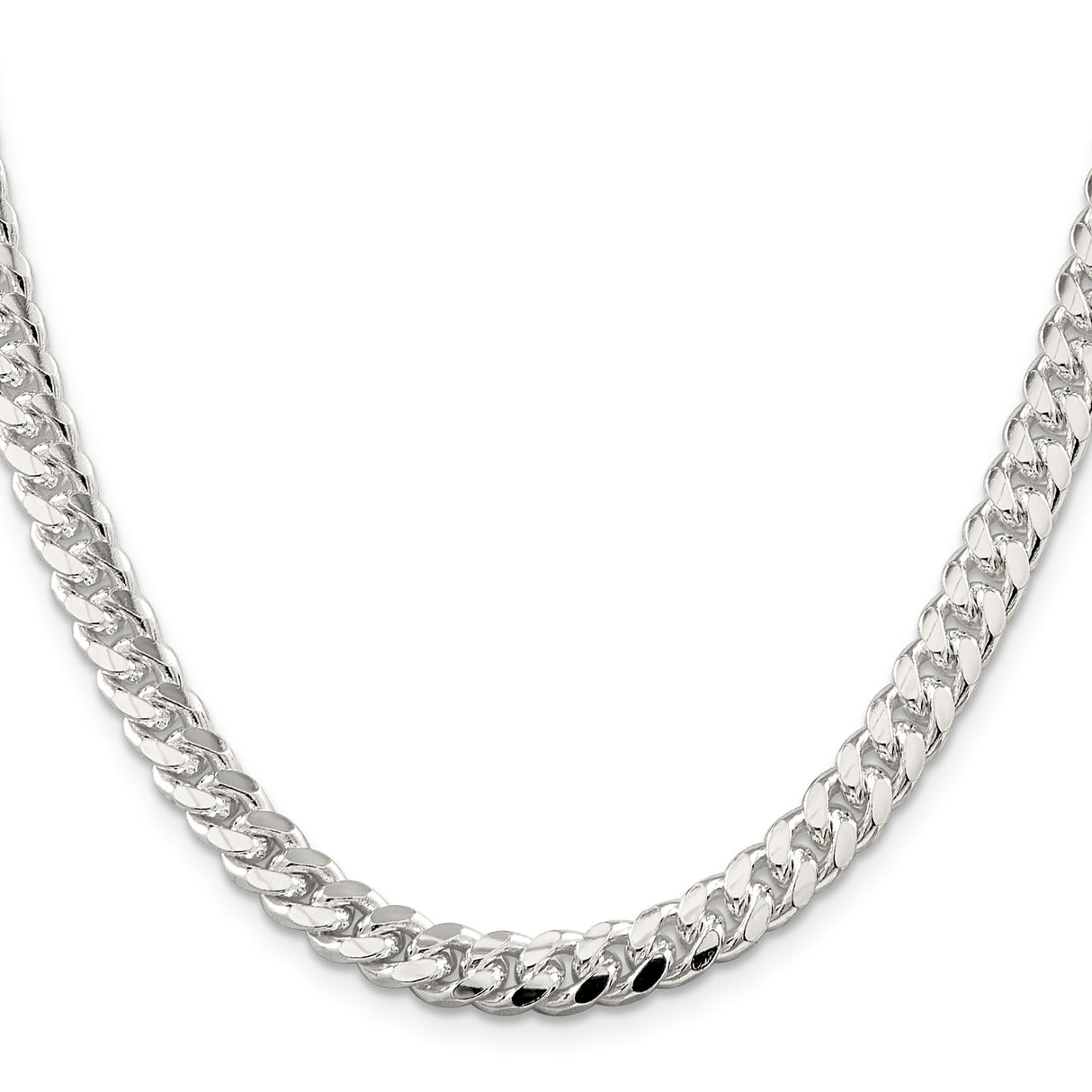 925 White Gold 7 mm Curb Chain Necklace, Polished
