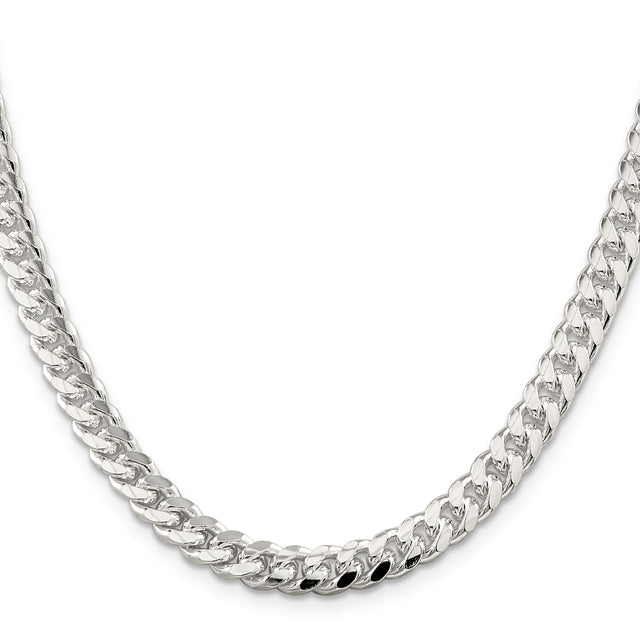 925 White Gold 7 mm Curb Chain Necklace, Polished