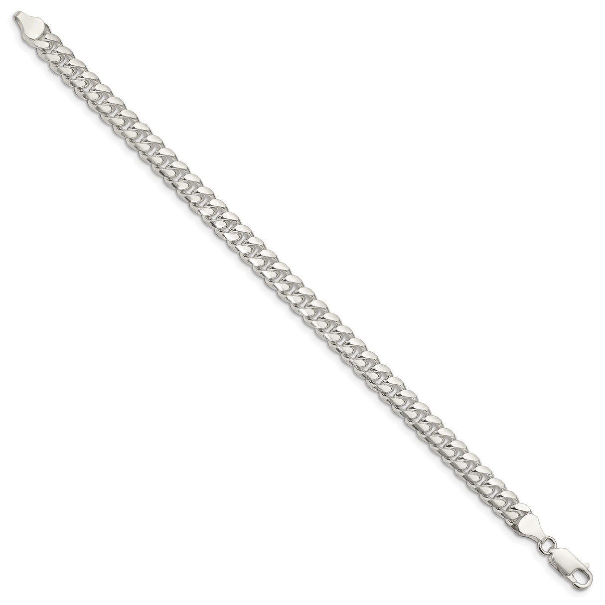 925 White Gold 7 mm Curb Chain Anklet, Polished